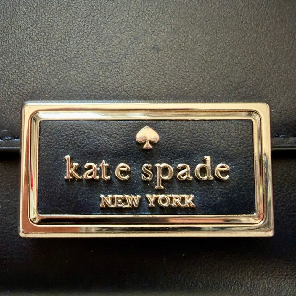Kate Spade Black Leather Clutch with Gold Logo - Picture 3 of 5